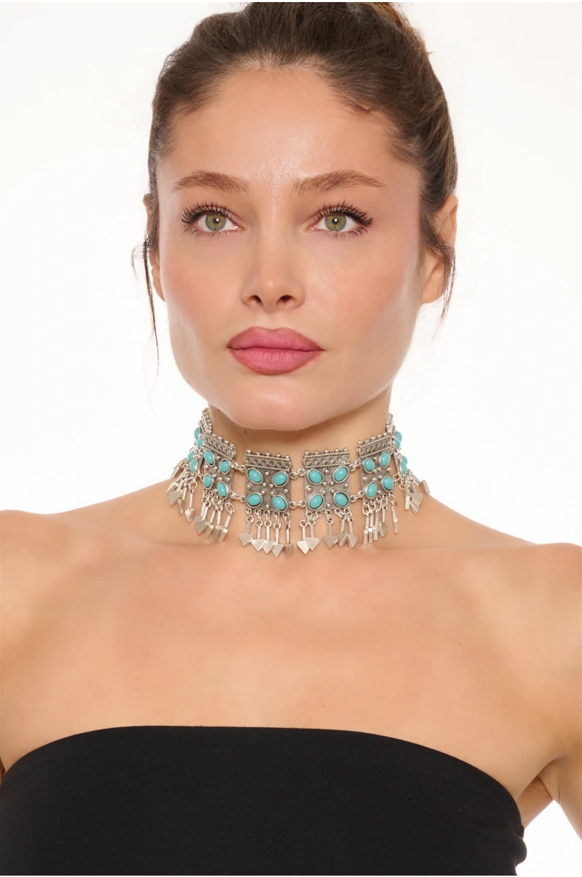 Kiraz Turquoise Stoned Silver Plated Necklace