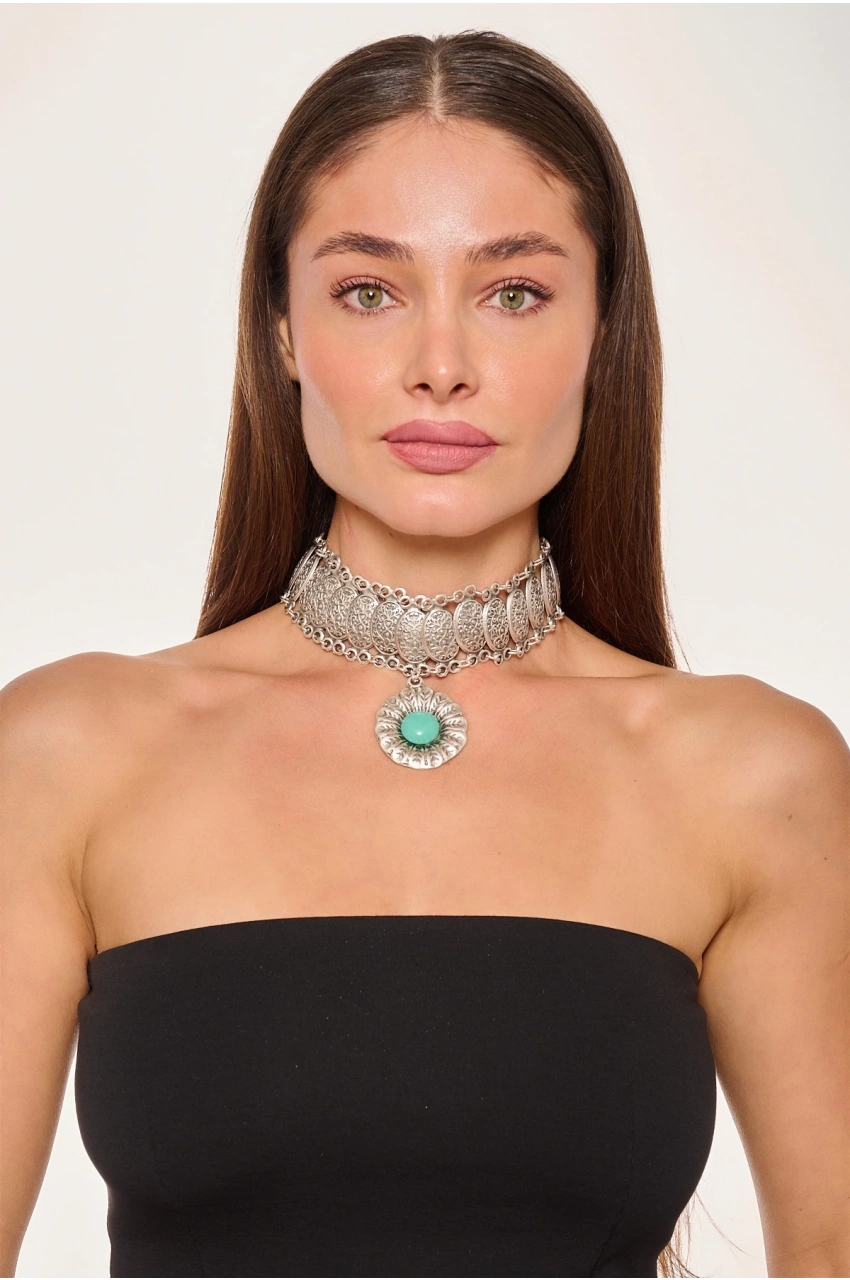 Kiraz Turquoise Stoned Silver Plated Necklace