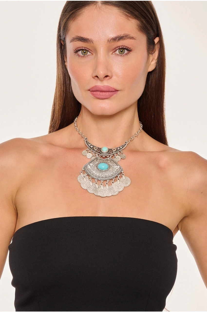 Kiraz Turquoise Stoned Silver Plated Necklace