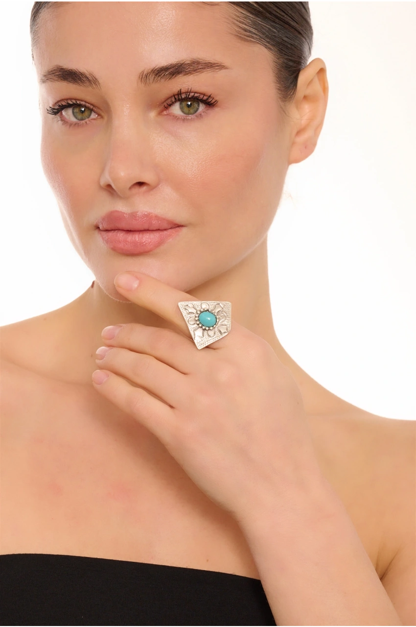 Kiraz Turquoise Stoned Silver Plated Ring