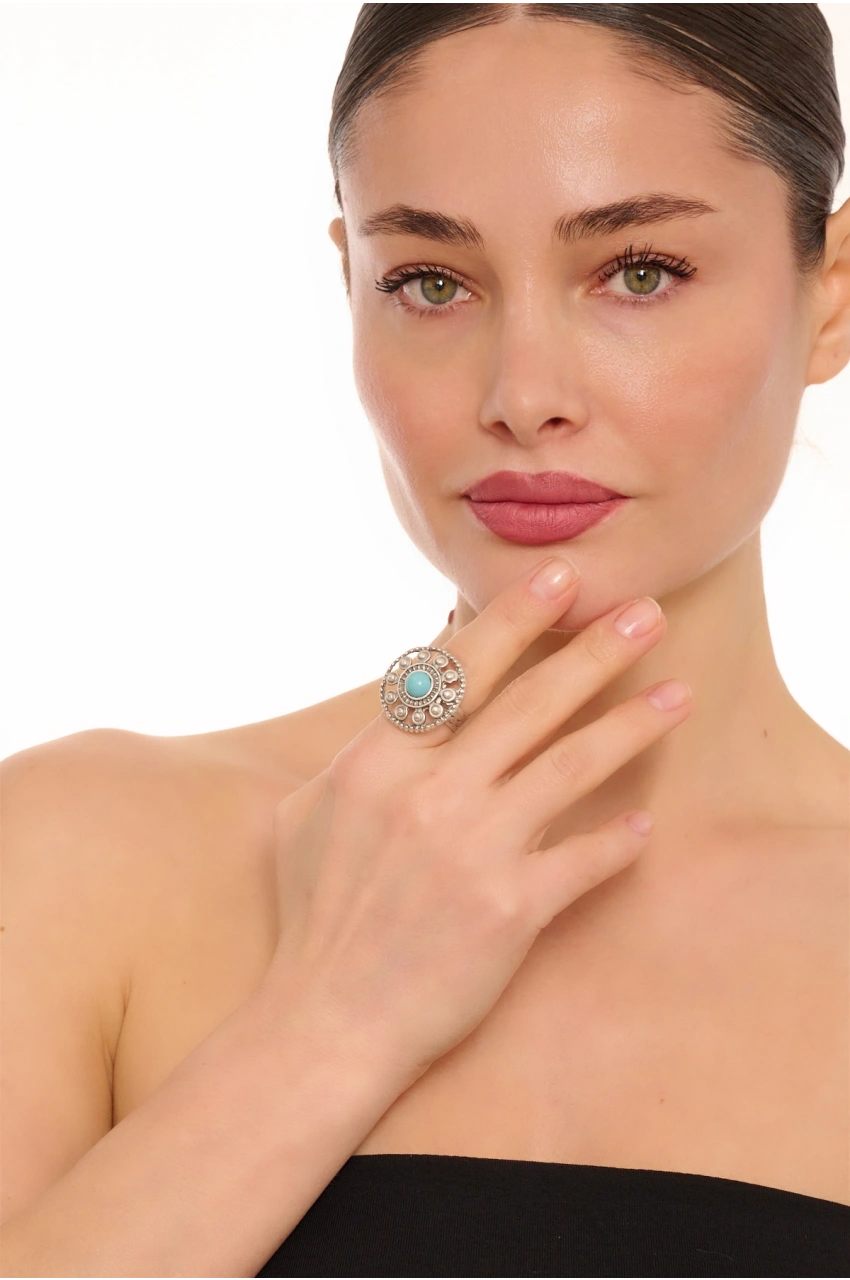 Kiraz Turquoise Stoned Silver Plated Ring