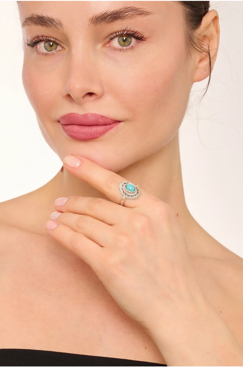 Kiraz Turquoise Stoned Silver Plated Ring