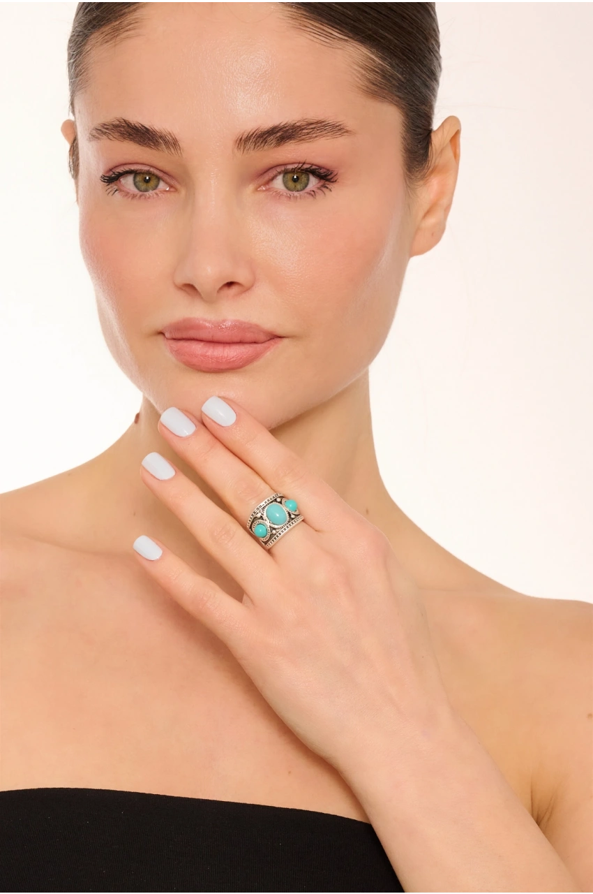 Kiraz Turquoise Stoned Silver Plated Ring
