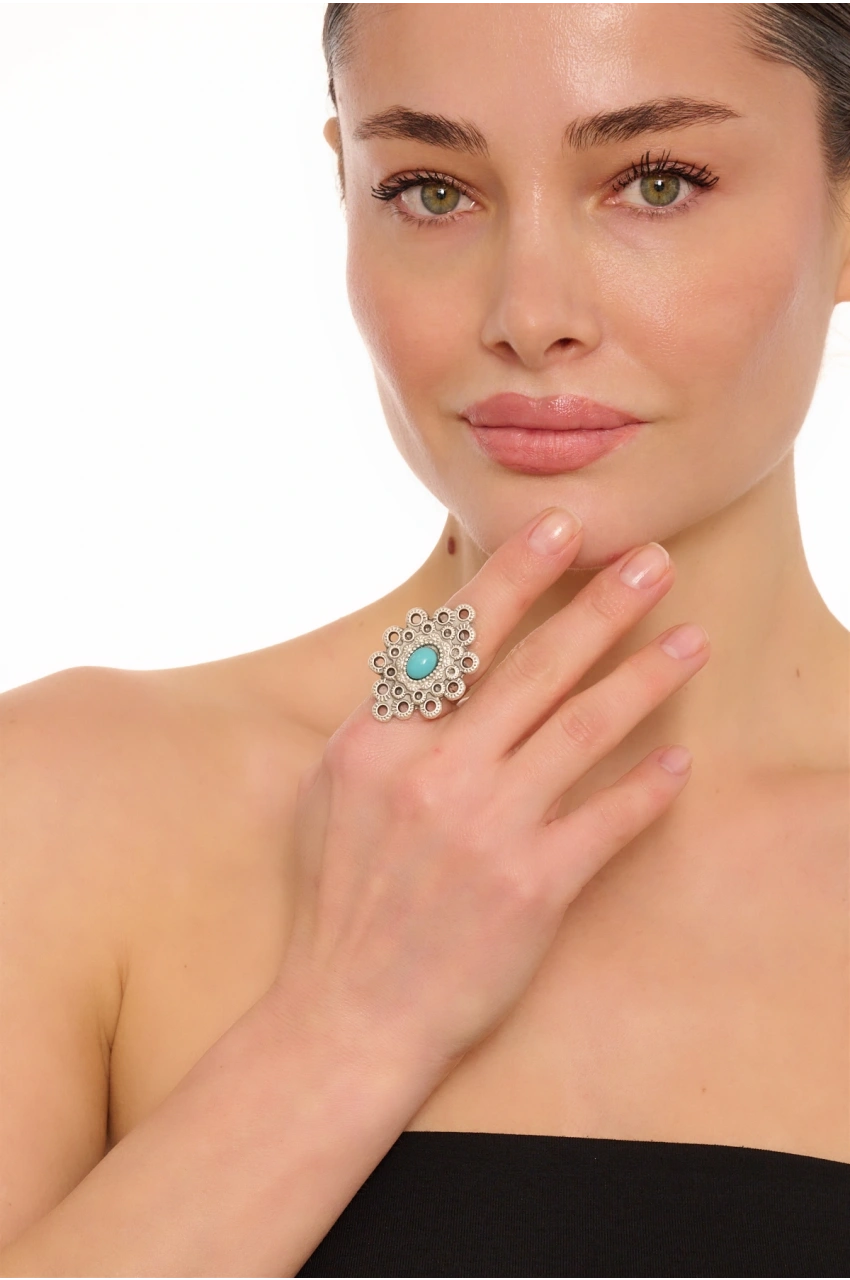 Kiraz Turquoise Stoned Silver Plated Ring
