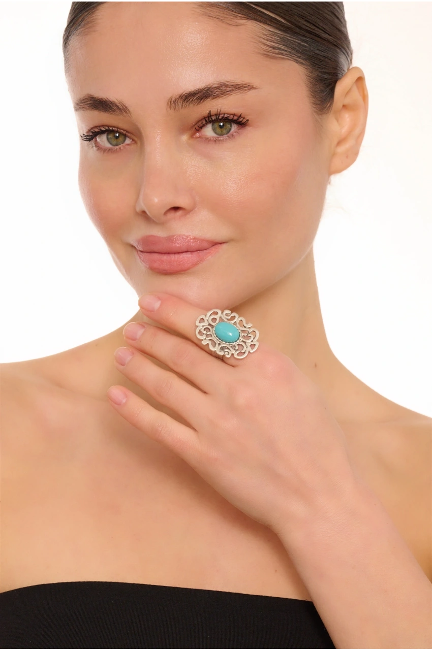 Kiraz Turquoise Stoned Silver Plated Ring