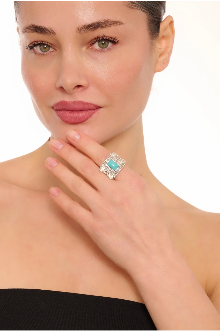 Kiraz Turquoise Stoned Silver Plated Ring