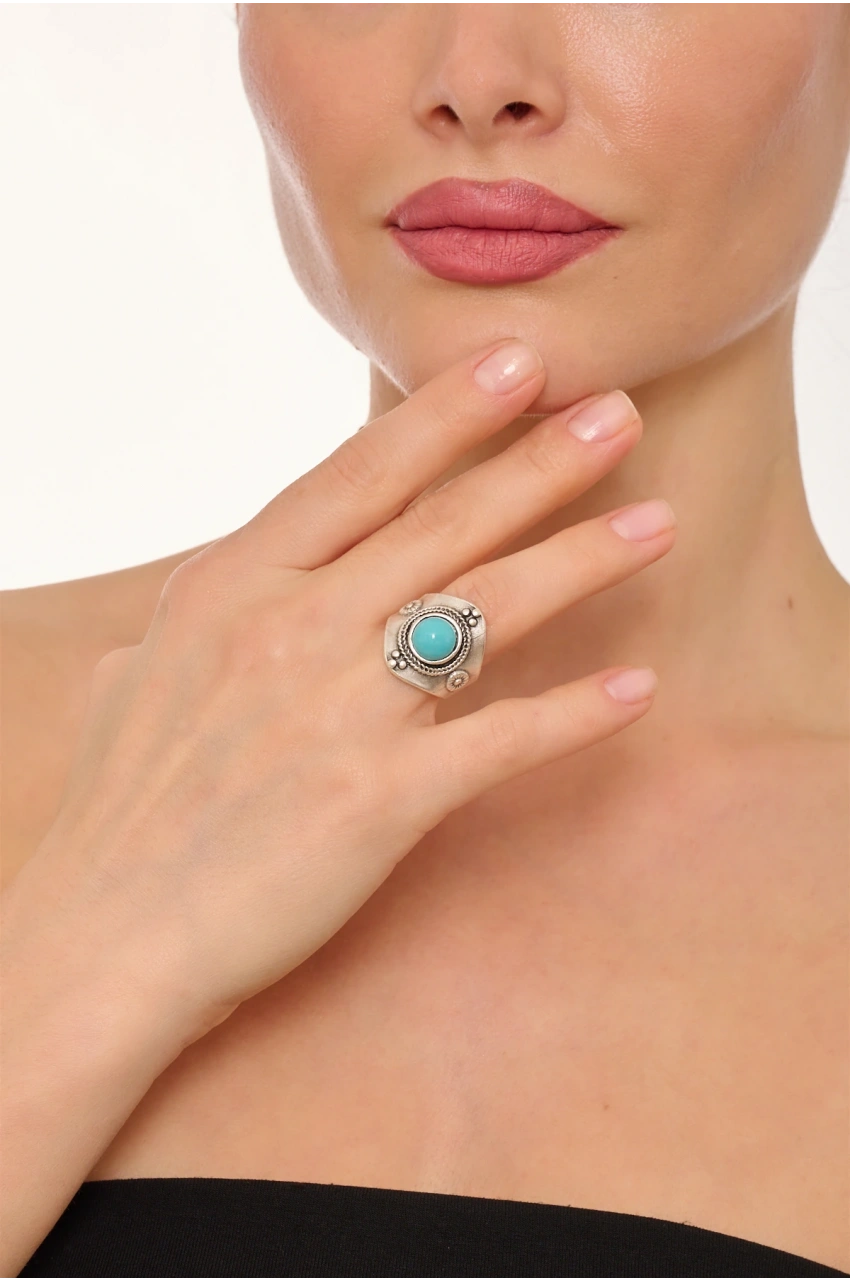 Kiraz Turquoise Stoned Silver Plated Ring