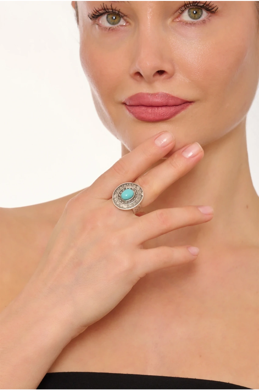 Kiraz Turquoise Stoned Silver Plated Ring