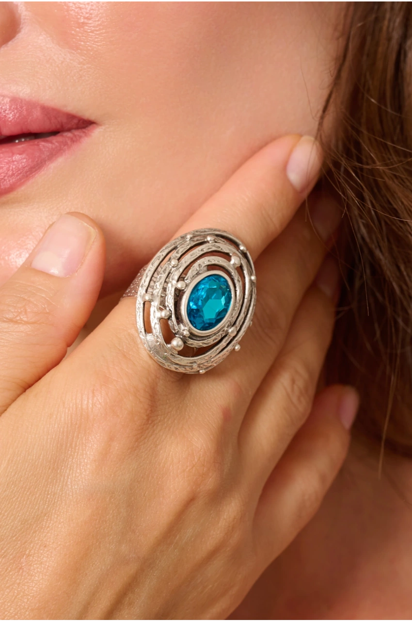 Kiraz Turquoise Stoned Silver Plated Ring