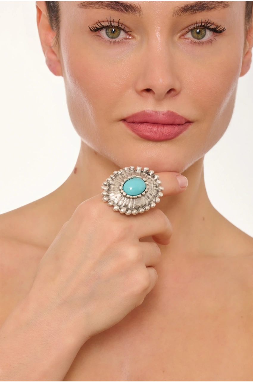 Kiraz Turquoise Stoned Silver Plated Ring