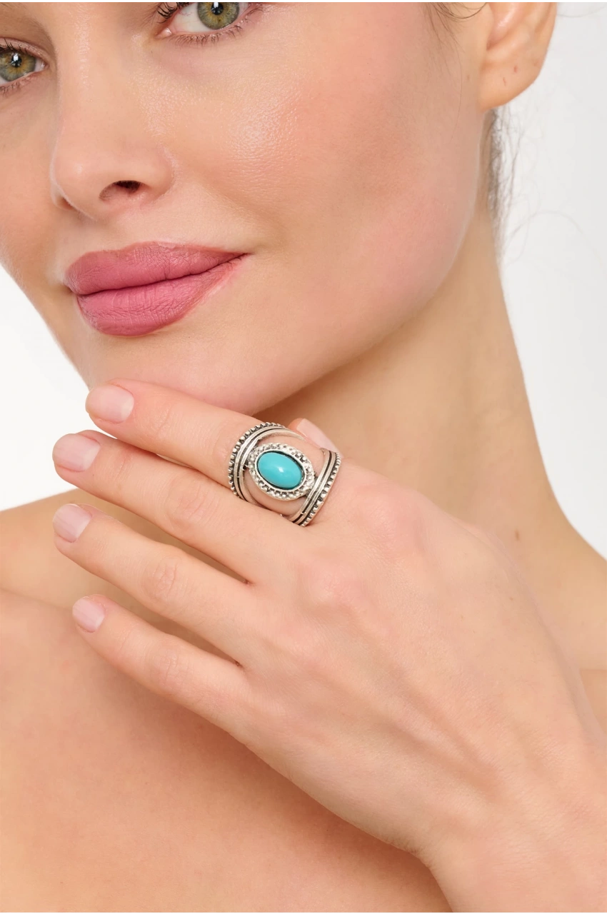 Kiraz Turquoise Stoned Silver Plated Ring