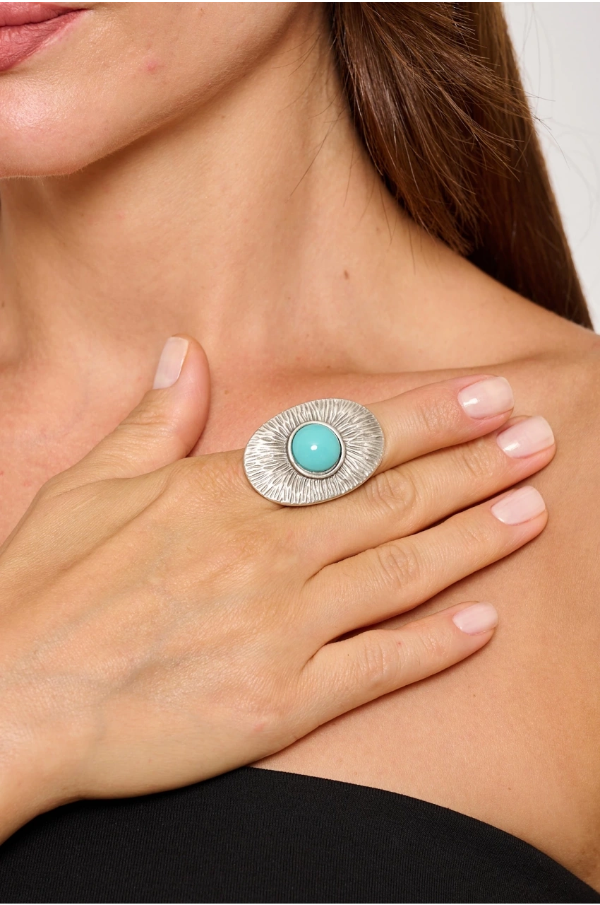 Kiraz Turquoise Stoned Silver Plated Ring