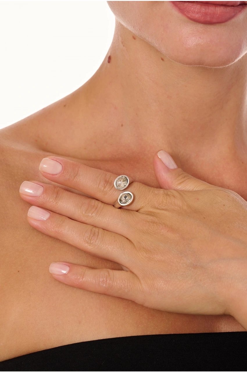 Kiraz White Crystal Stoned Silver Plated Ring