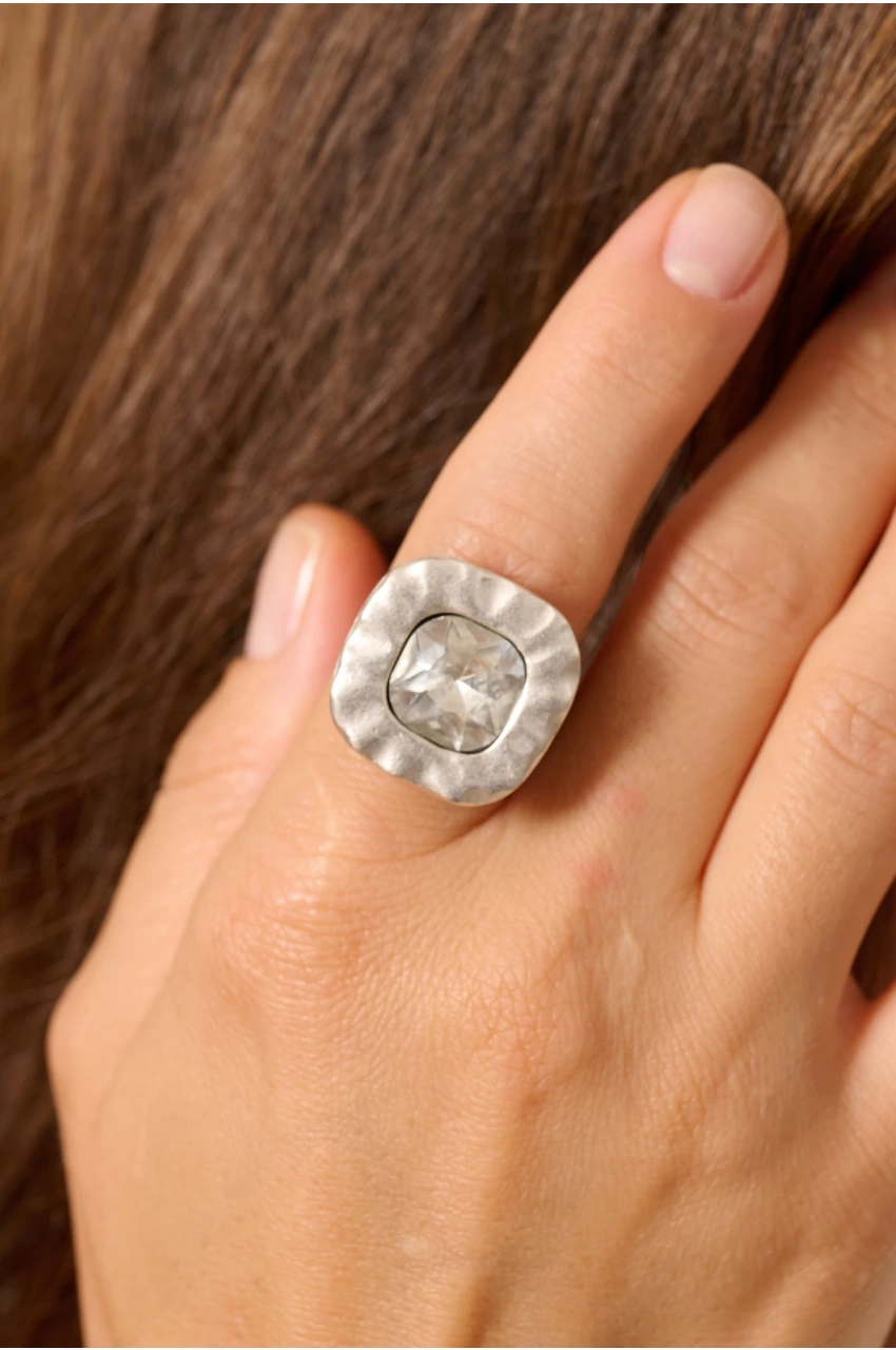 Kiraz White Crystal Stoned Silver Plated Ring