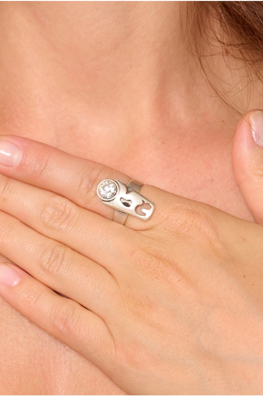 Kiraz White Crystal Stoned Silver Plated Ring