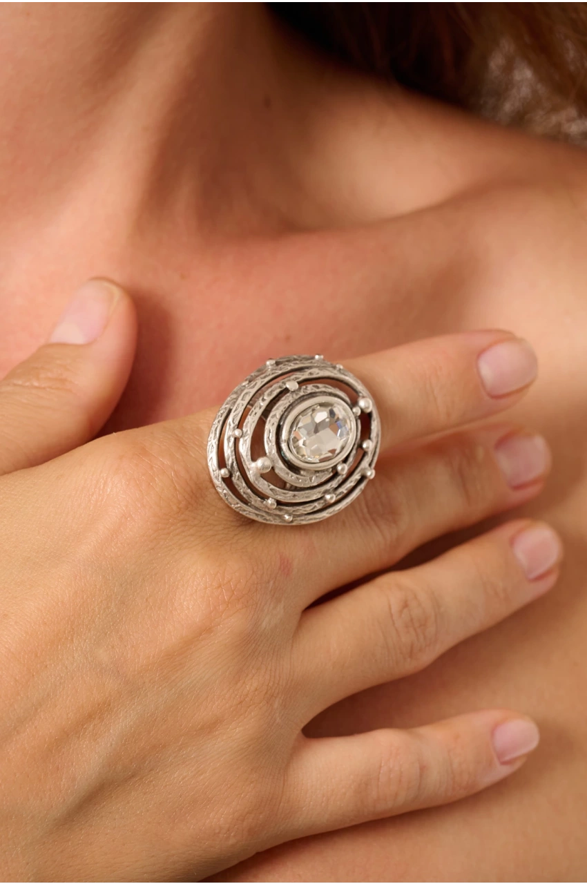 Kiraz White Crystal Stoned Silver Plated Ring