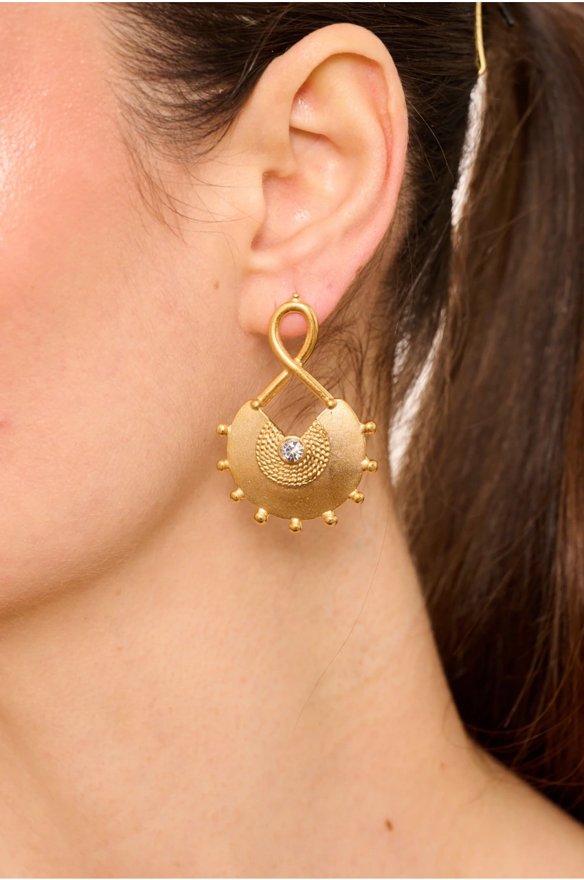Kiraz White Crystal Stoned Gold Plated Earring