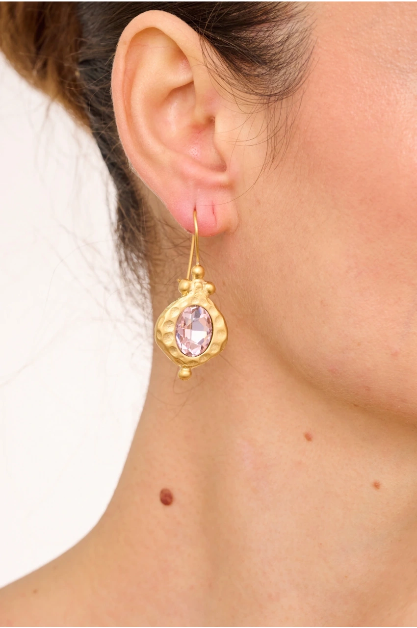Kiraz White Crystal Stoned Gold Plated Earring