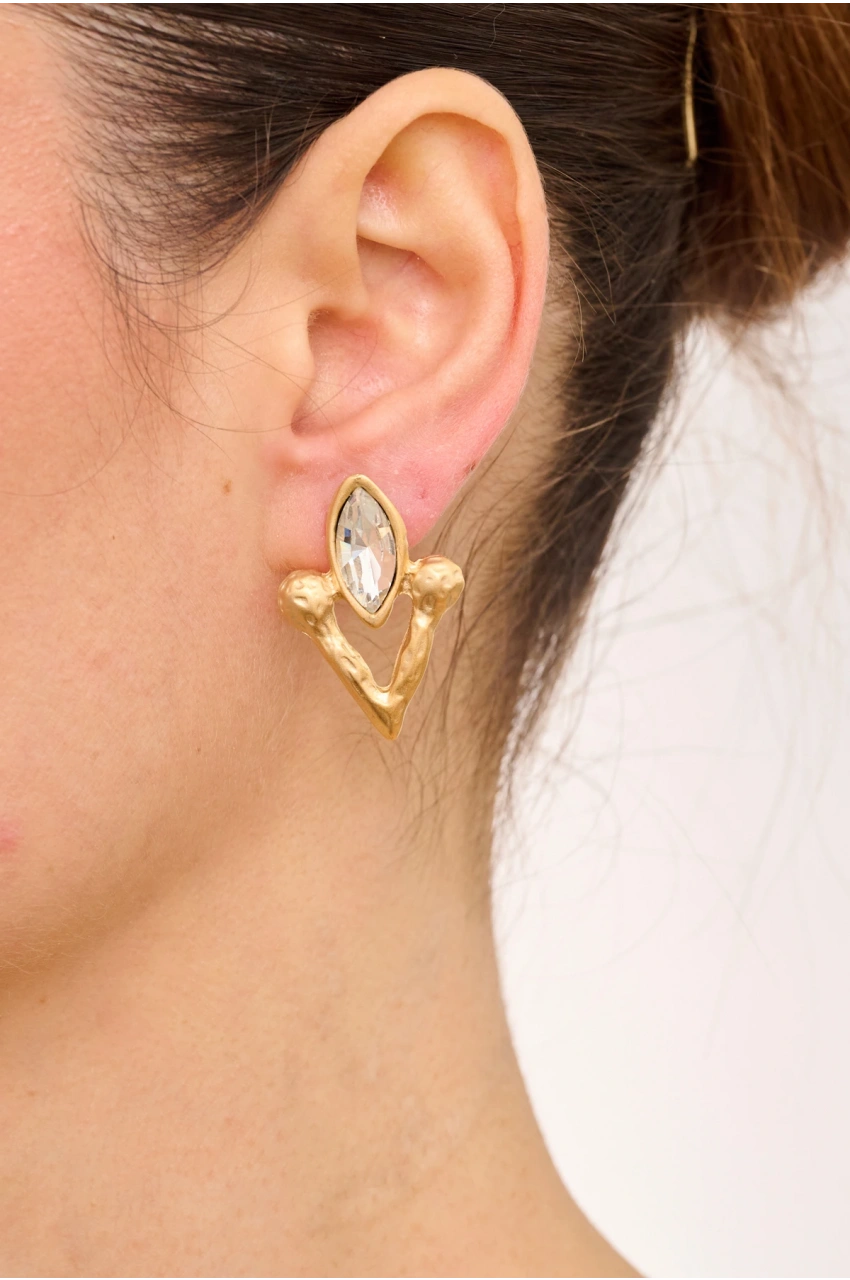 Kiraz White Crystal Stoned Gold Plated Earring