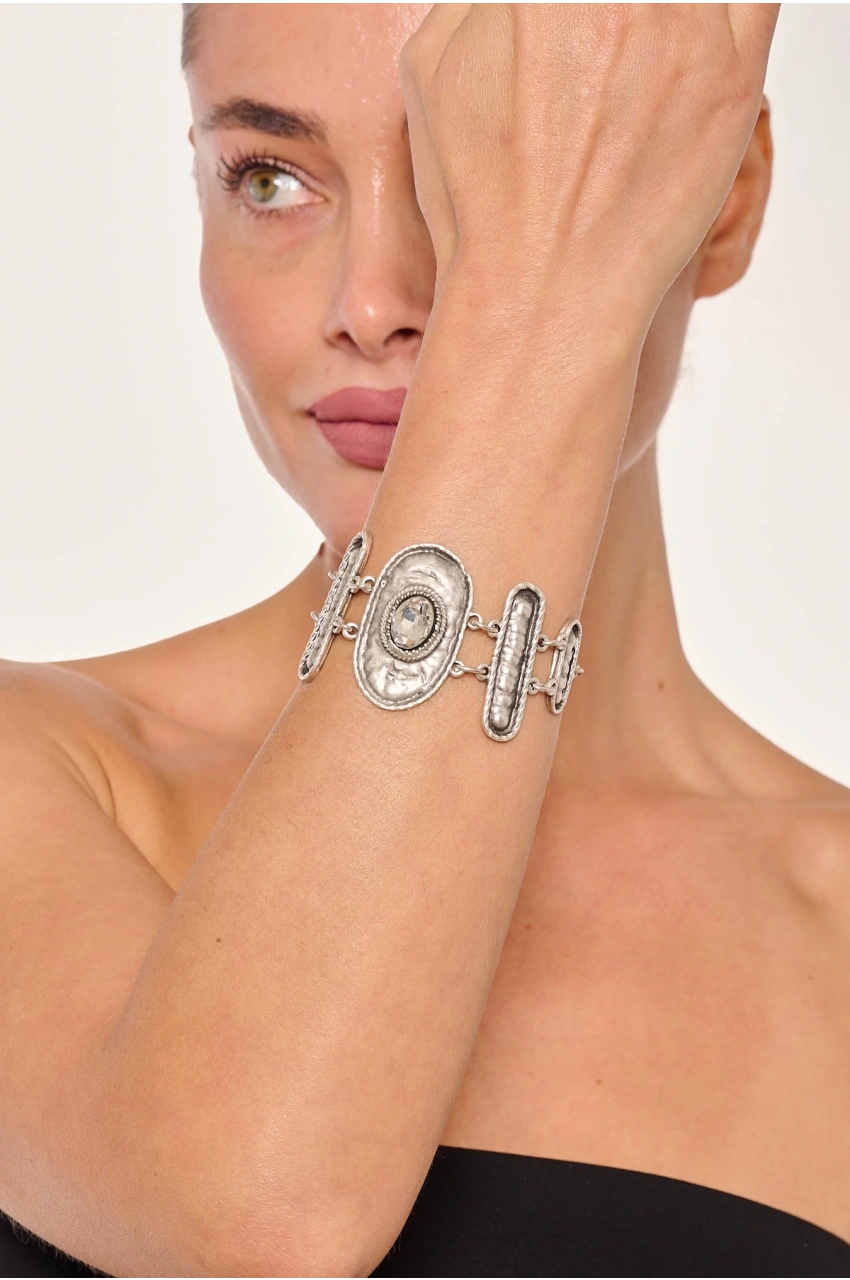 Kiraz White Crystal Stoned Silver Plated Bracelet