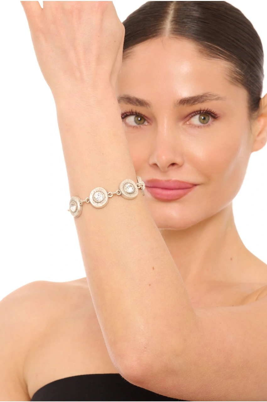 Kiraz White Crystal Stoned Silver Plated Bracelet