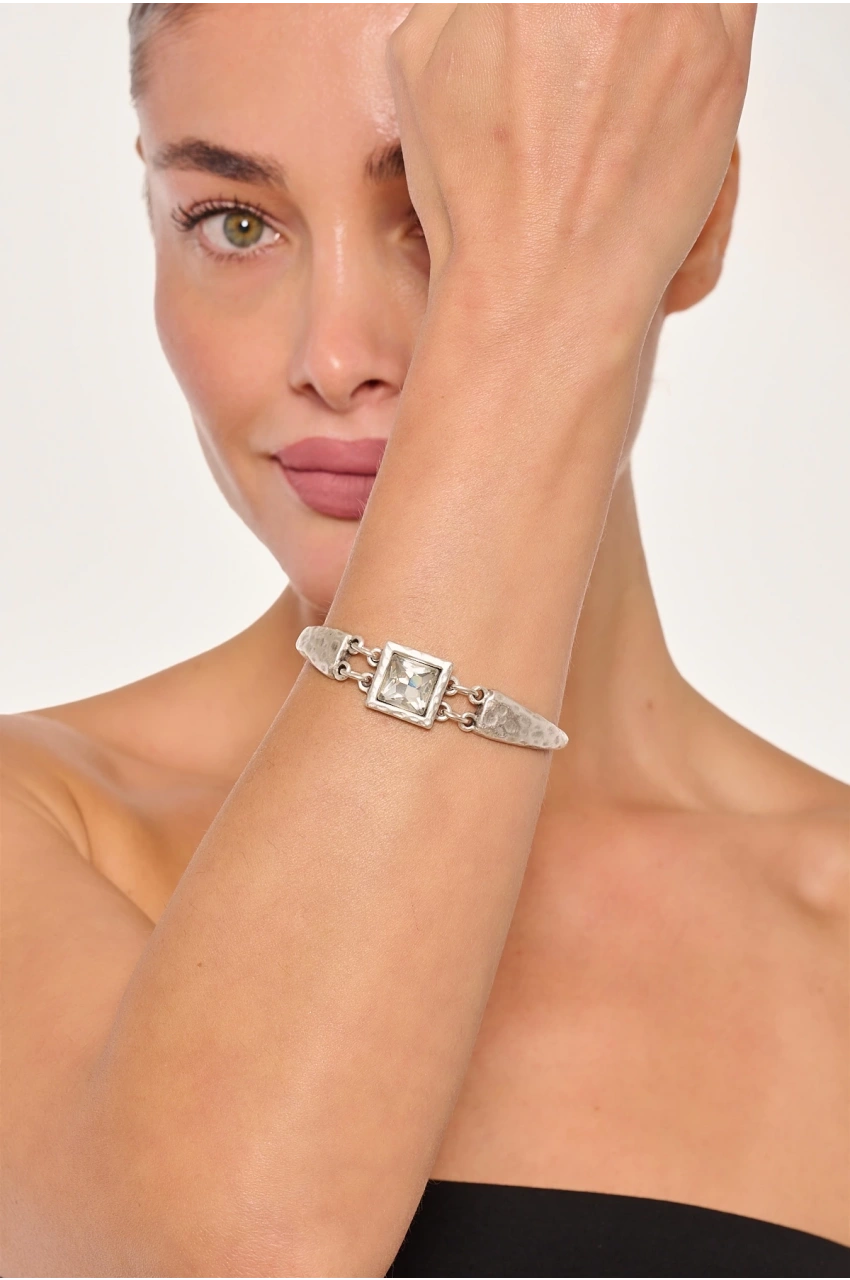 Kiraz White Crystal Stoned Silver Plated Bracelet