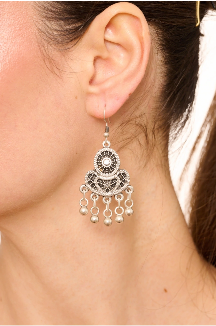 Kiraz White Crystal Stoned Silver Plated Earring