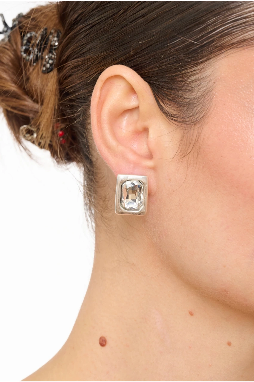 Kiraz White Crystal Stoned Silver Plated Earring