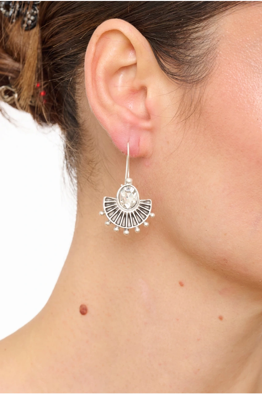 Kiraz White Crystal Stoned Silver Plated Earring