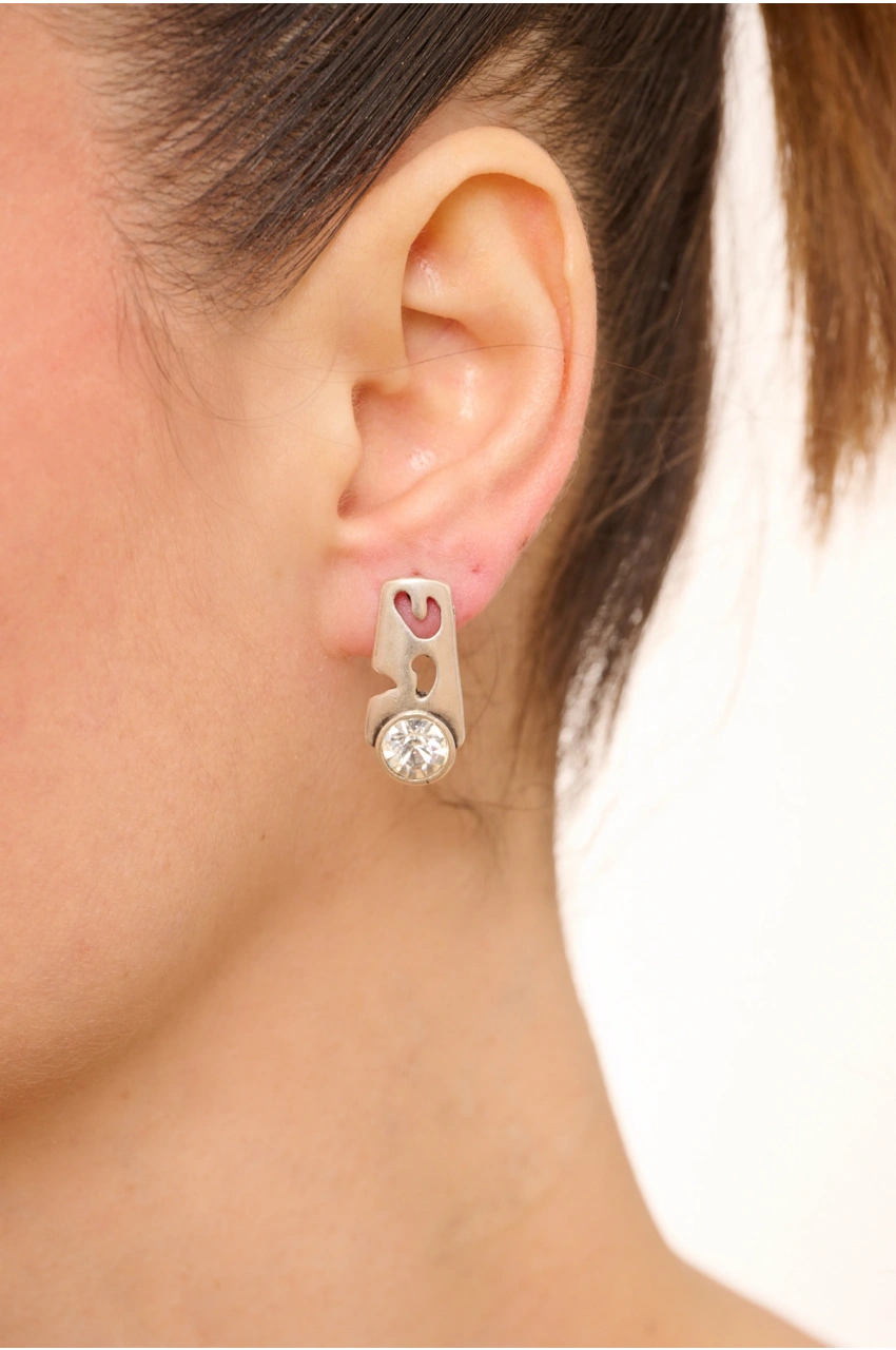 Kiraz White Crystal Stoned Silver Plated Earring