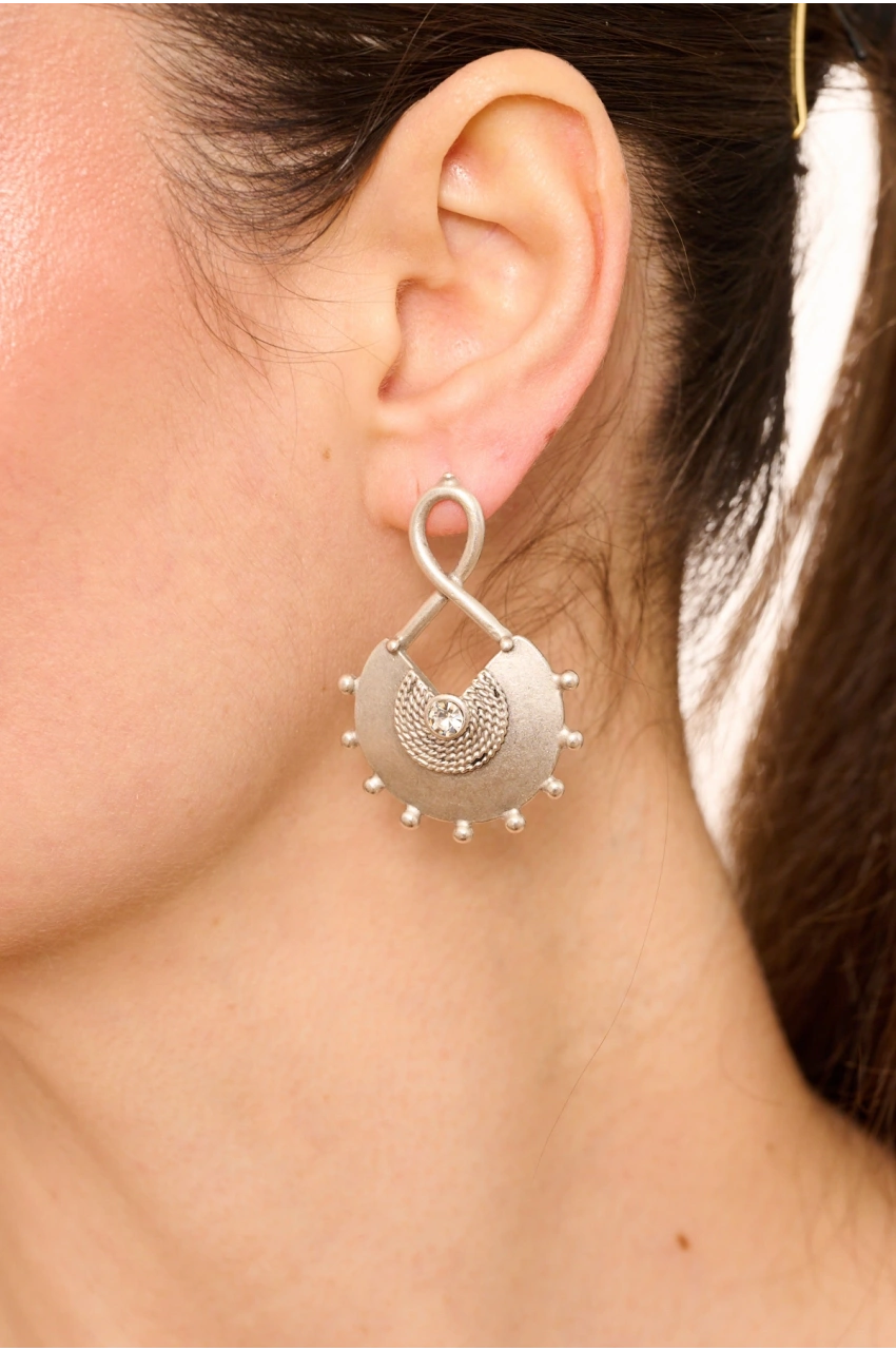 Kiraz White Crystal Stoned Silver Plated Earring