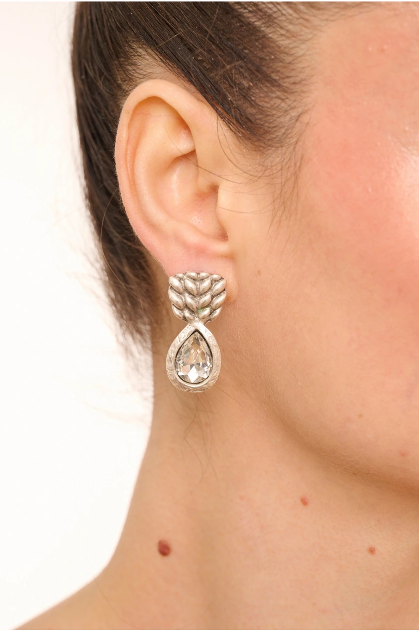 Kiraz White Crystal Stoned Silver Plated Earring
