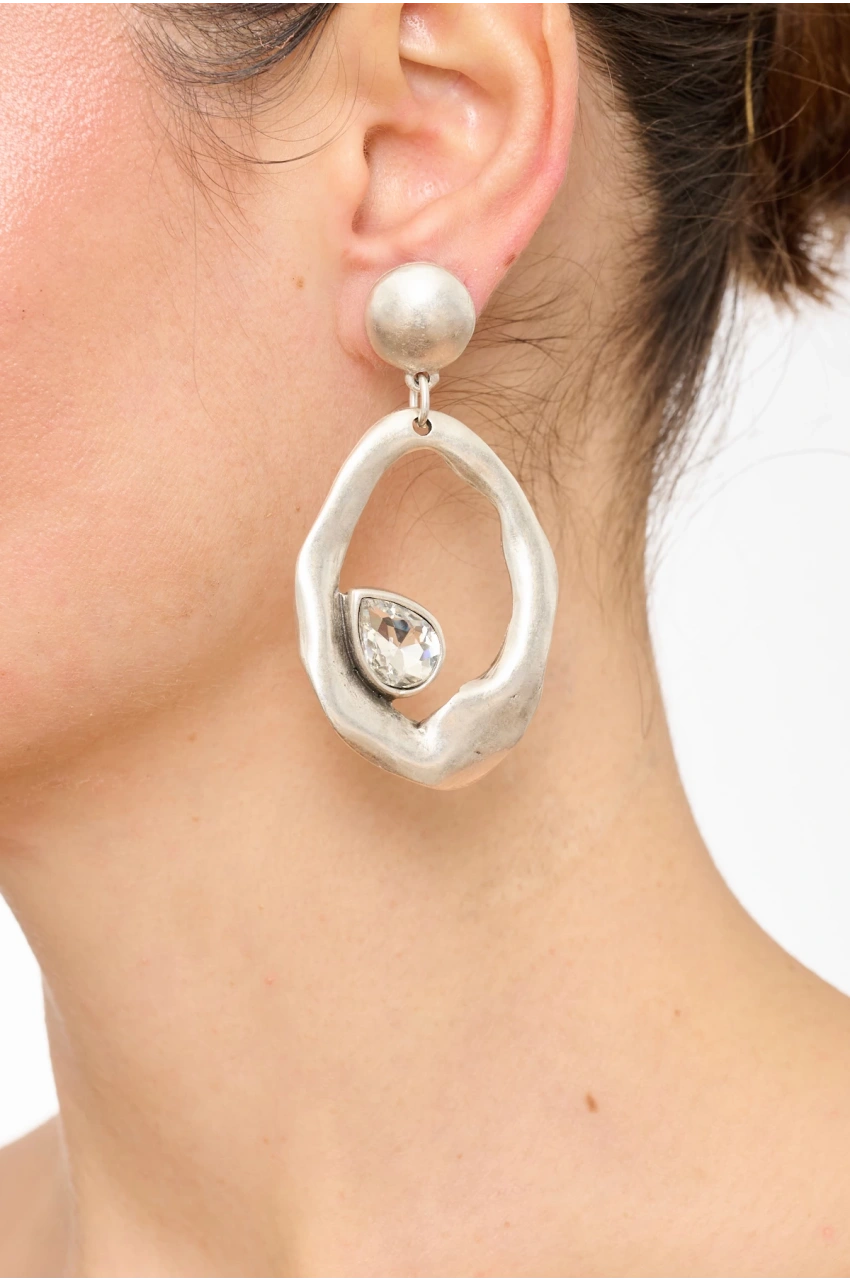 Kiraz White Crystal Stoned Silver Plated Earring