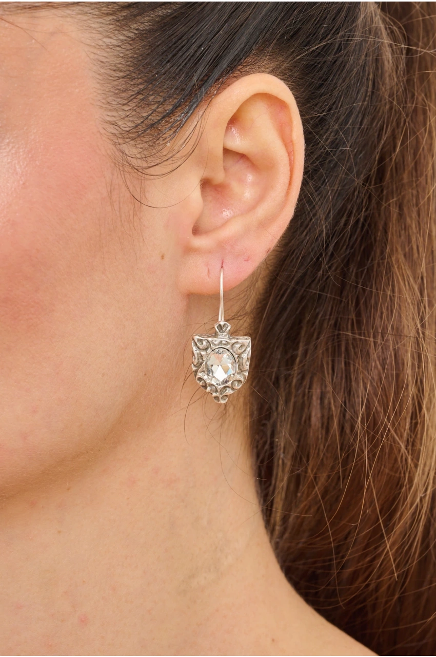 Kiraz White Crystal Stoned Silver Plated Earring