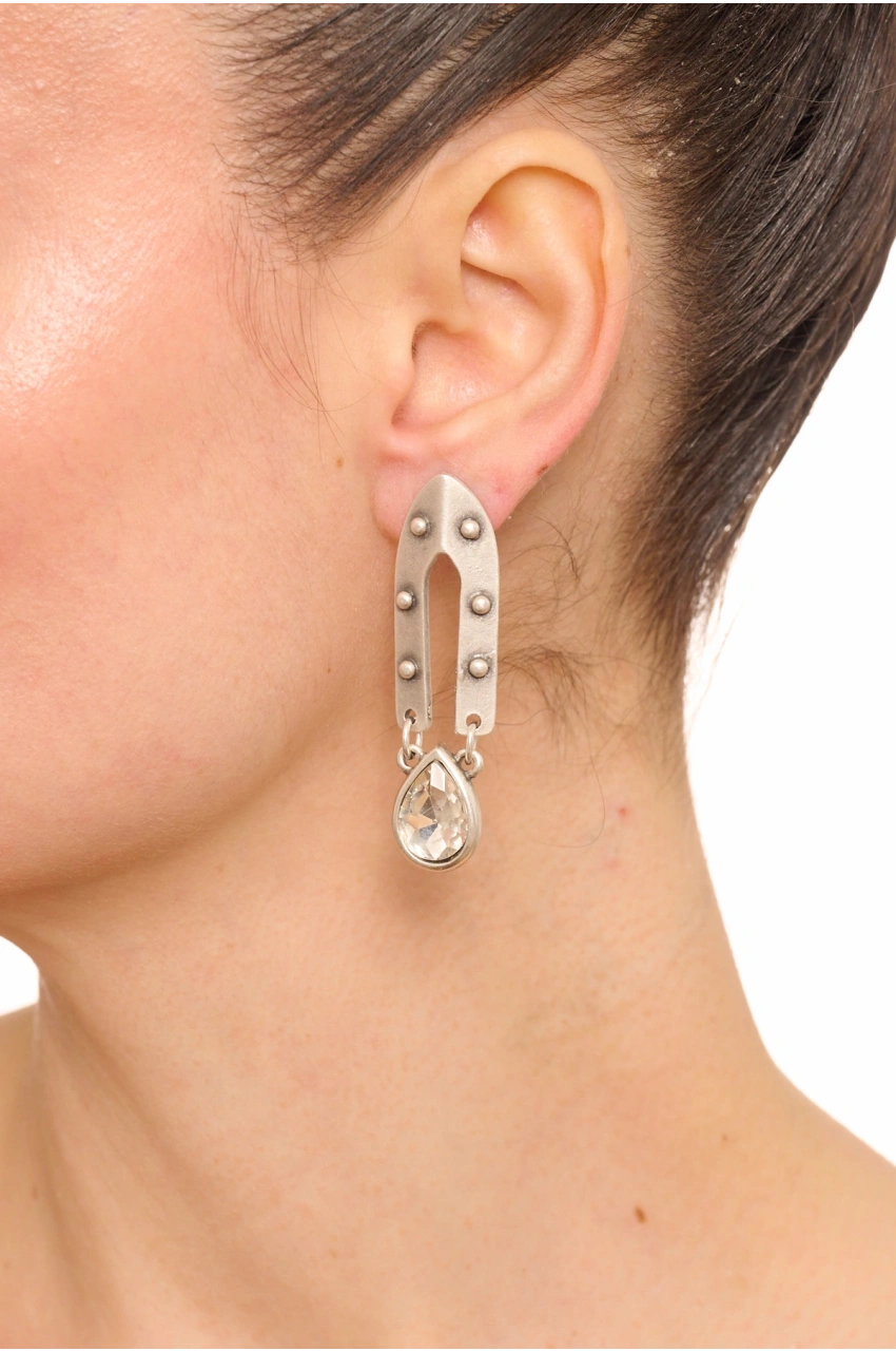 Kiraz White Crystal Stoned Silver Plated Earring