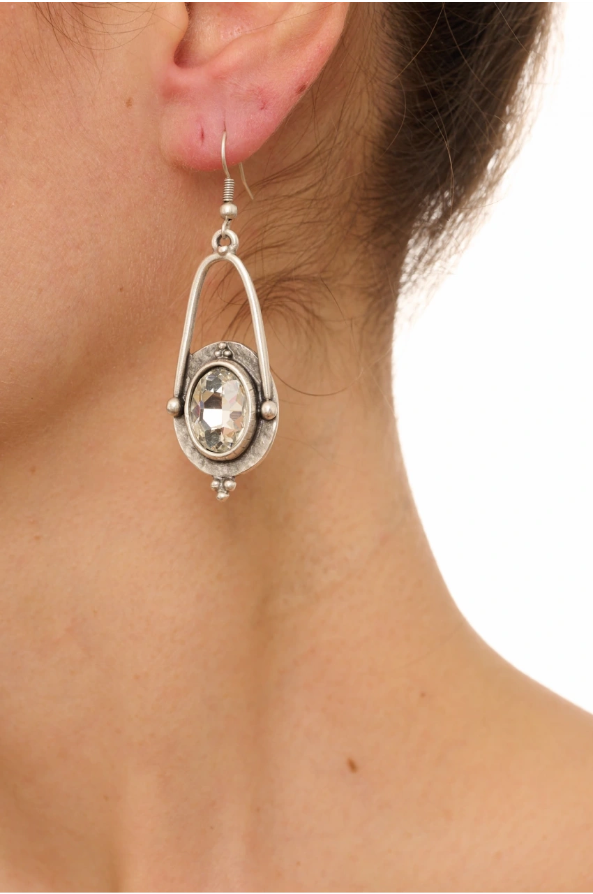 Kiraz White Crystal Stoned Silver Plated Earring