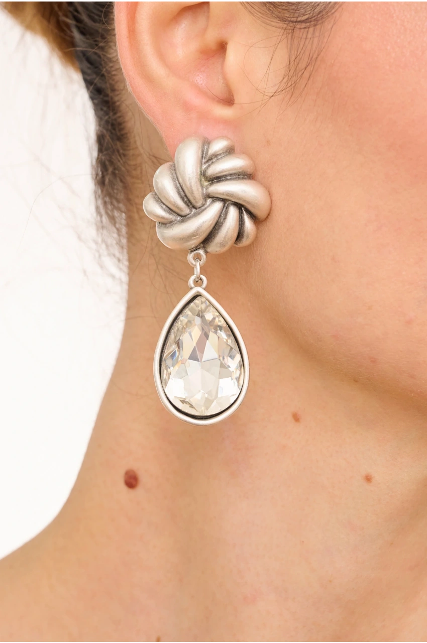 Kiraz White Crystal Stoned Silver Plated Earring
