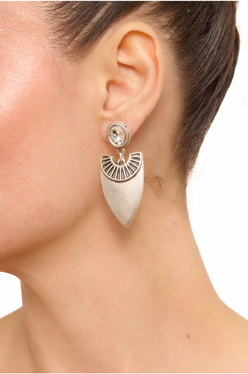 Kiraz White Crystal Stoned Silver Plated Earring