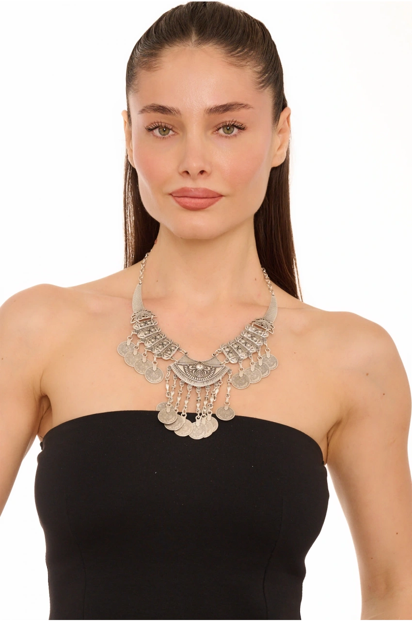Kiraz White Crystal Stoned Silver Plated Necklace