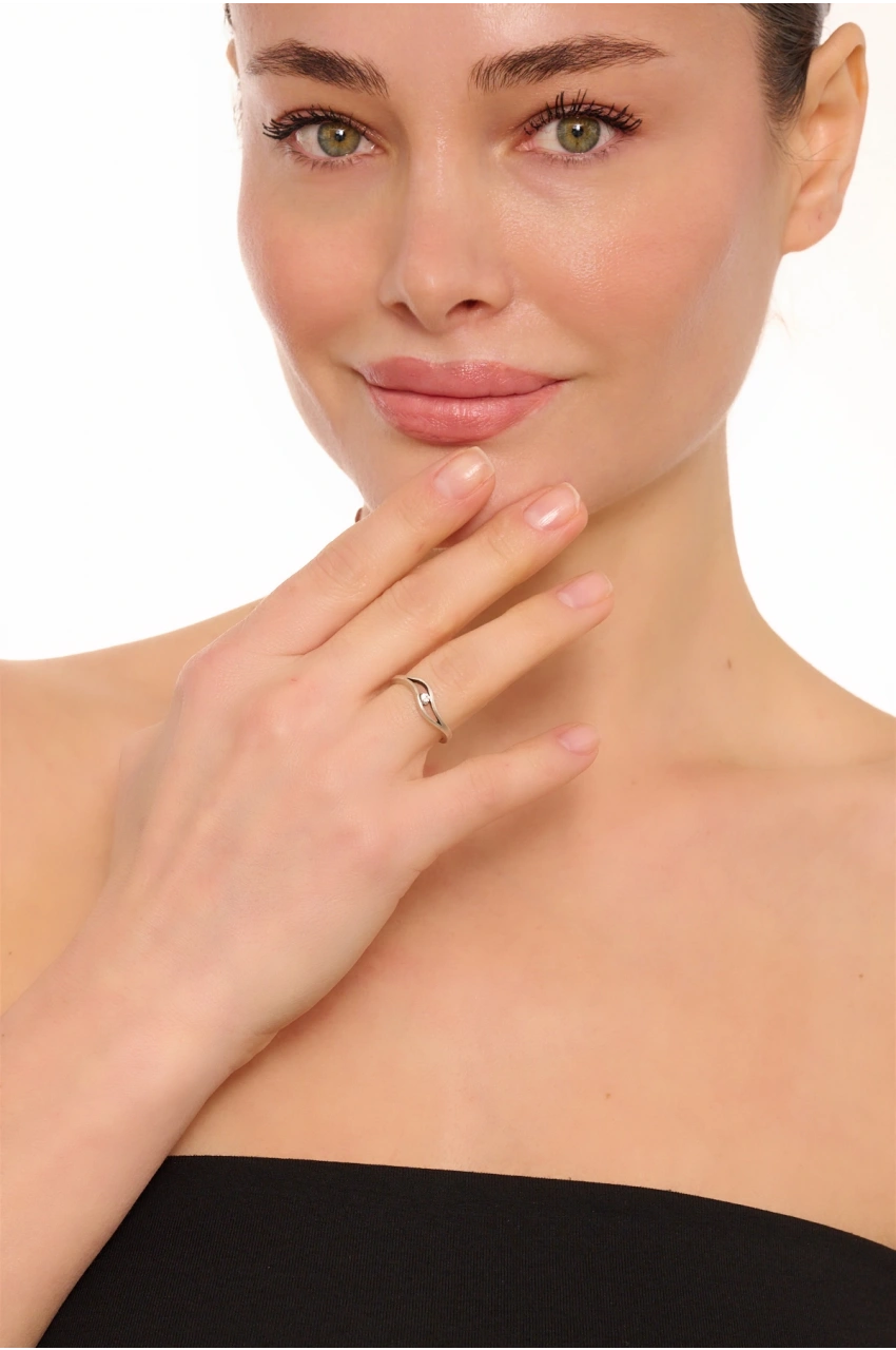 Kiraz White Crystal Stoned Silver Plated Ring