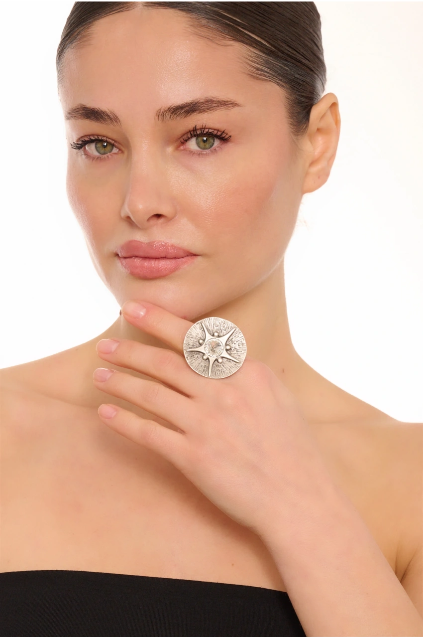 Kiraz White Crystal Stoned Silver Plated Ring