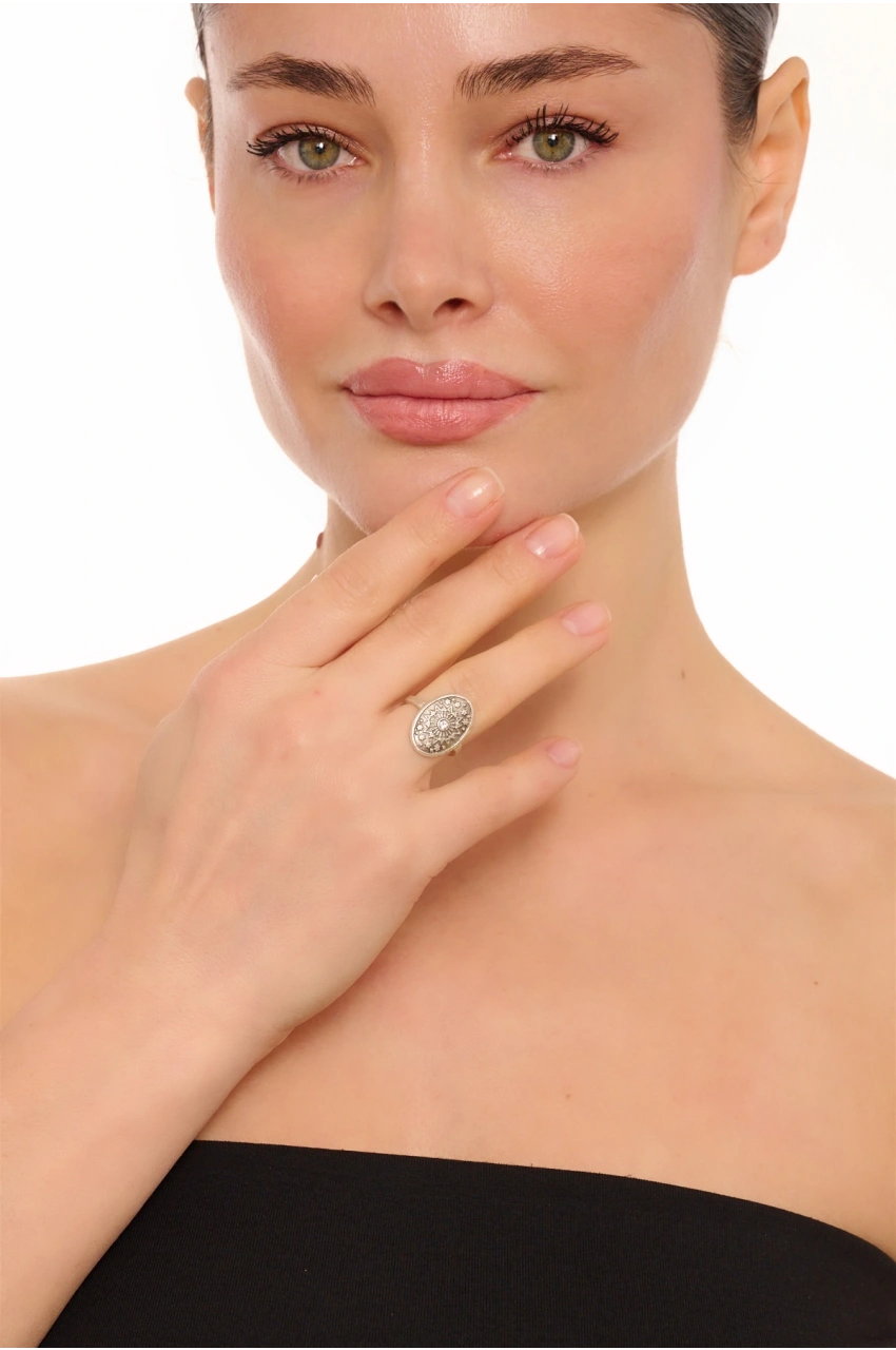 Kiraz White Crystal Stoned Silver Plated Ring