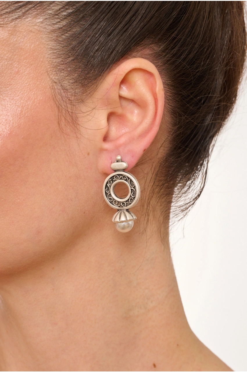 Kiraz White Pearl Stoned Silver Plated Earring