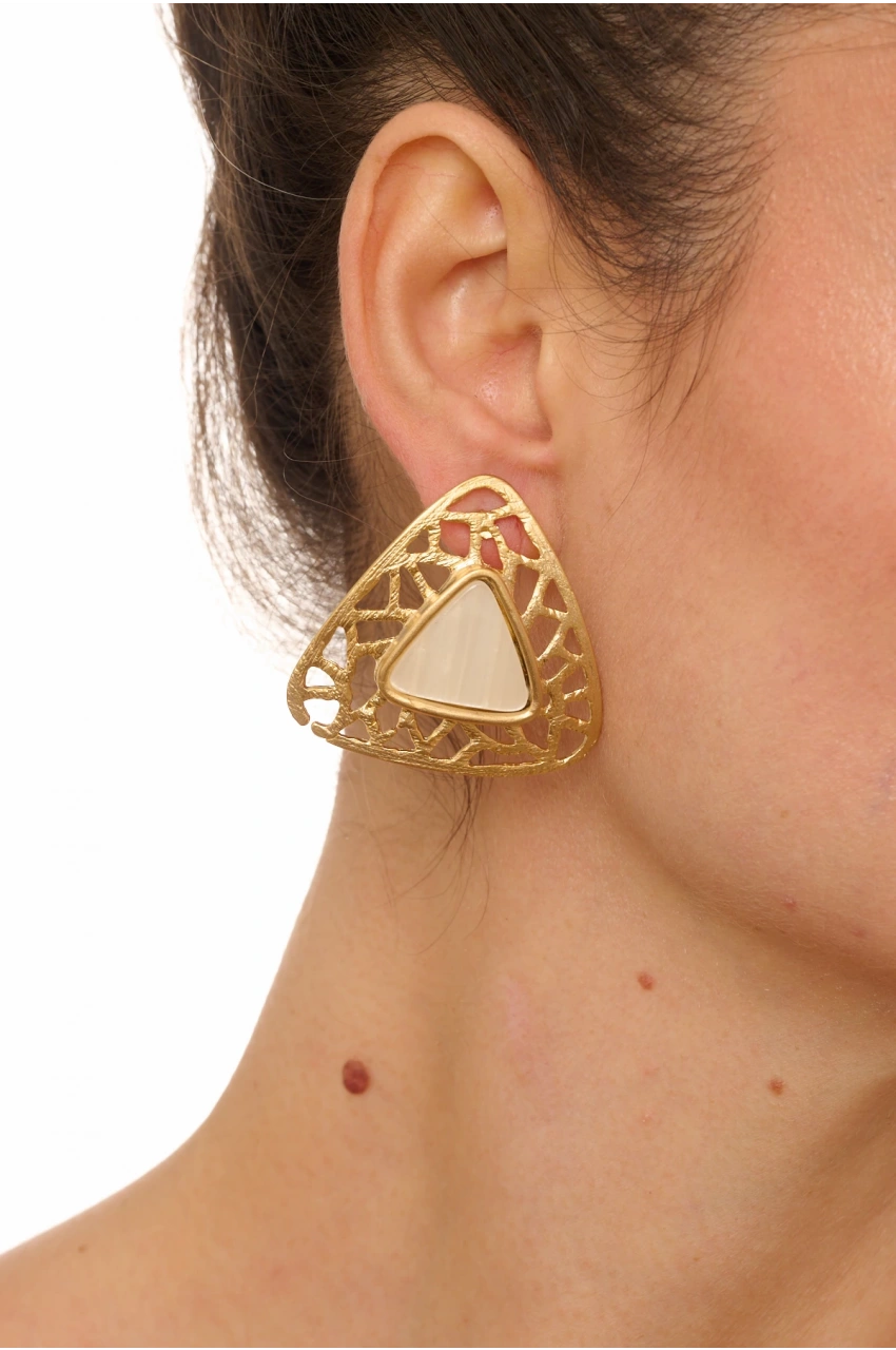 Kiraz White Stoned Gold Plated Earring