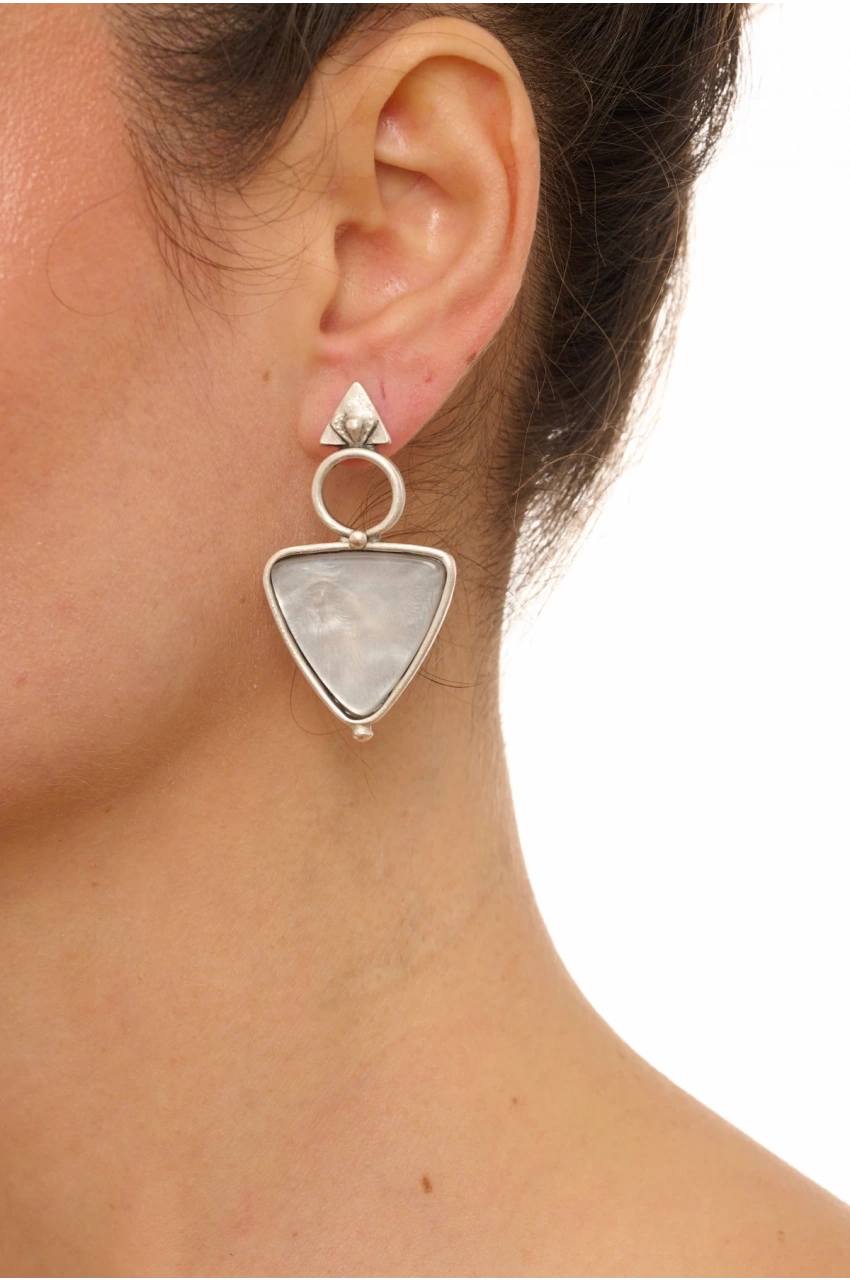 Kiraz White Stoned Silver Plated Earring