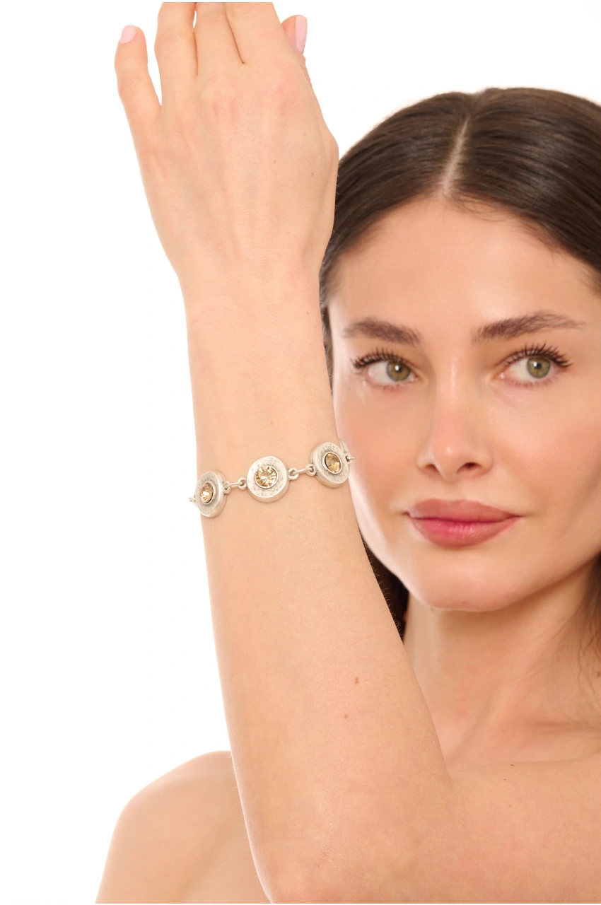 Kiraz Yellow Crystal Stoned Silver Plated Bracelet