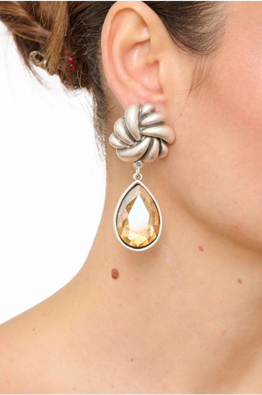 Kiraz Yellow Crystal Stoned Silver Plated Earring