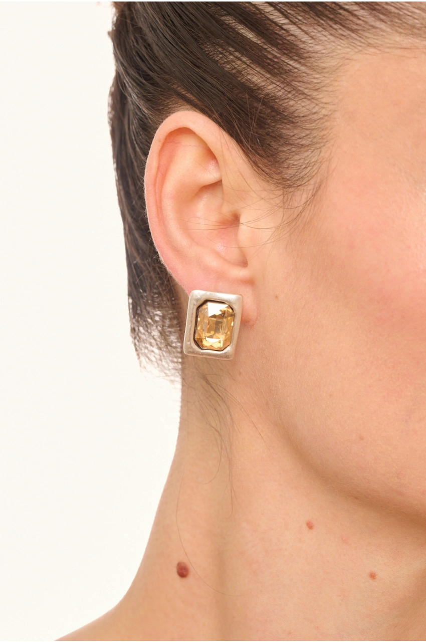 Kiraz Yellow Crystal Stoned Silver Plated Earring