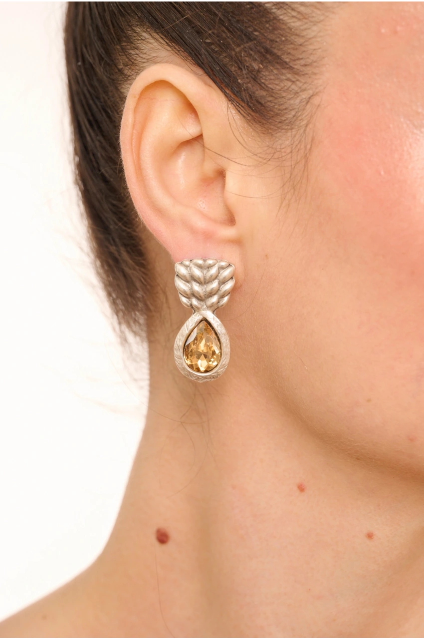 Kiraz Yellow Crystal Stoned Silver Plated Earring
