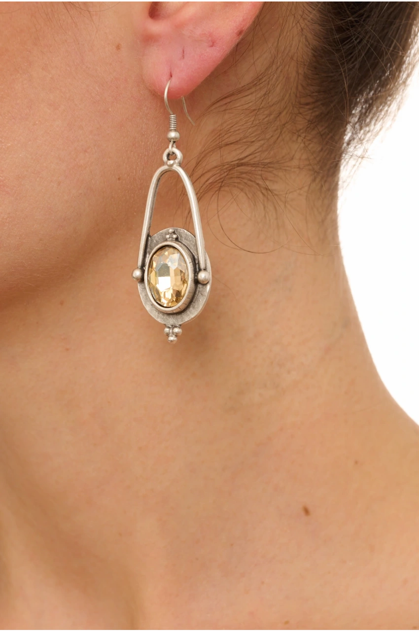 Kiraz Yellow Crystal Stoned Silver Plated Earring